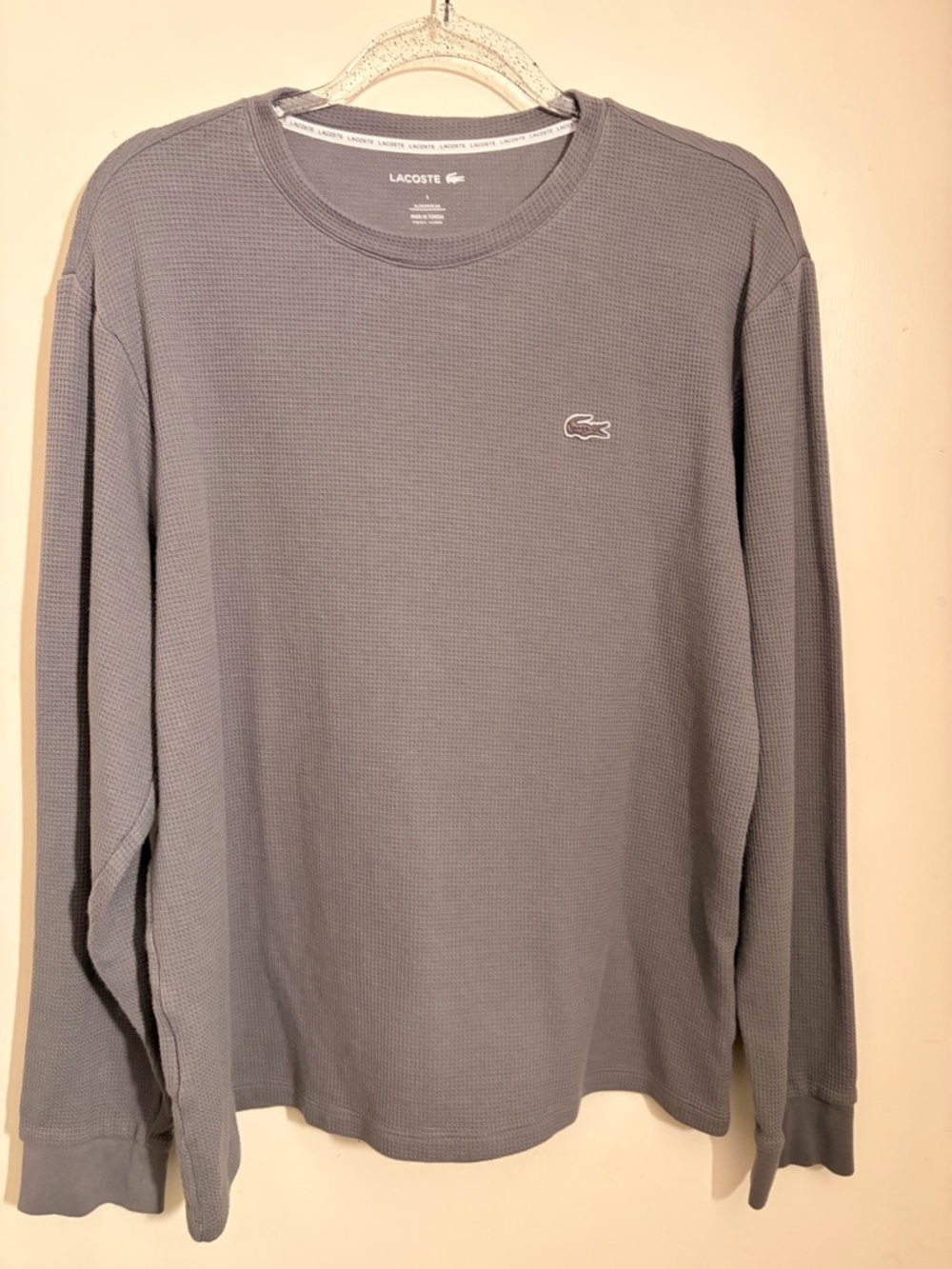 Lacoste Men's Long-Sleeve Waffle Crewneck Shirt - Light Gray